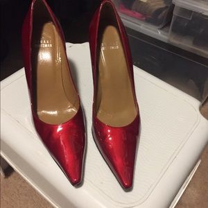 Red patent heels